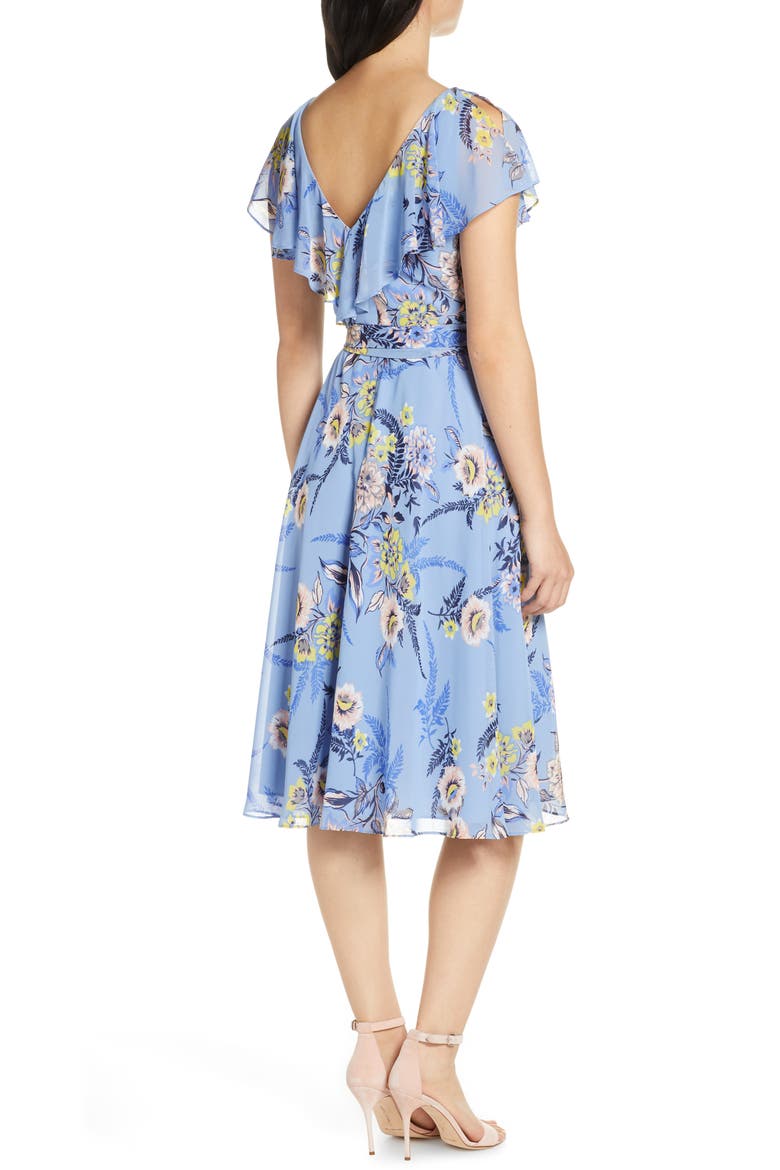 Floral Ruffle Chiffon Dress, Alternate, color, ICE BLUE