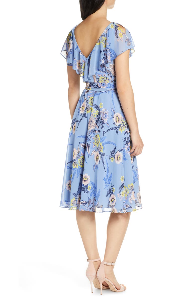 Eliza J Floral Ruffle Chiffon Dress, Alternate, color, 