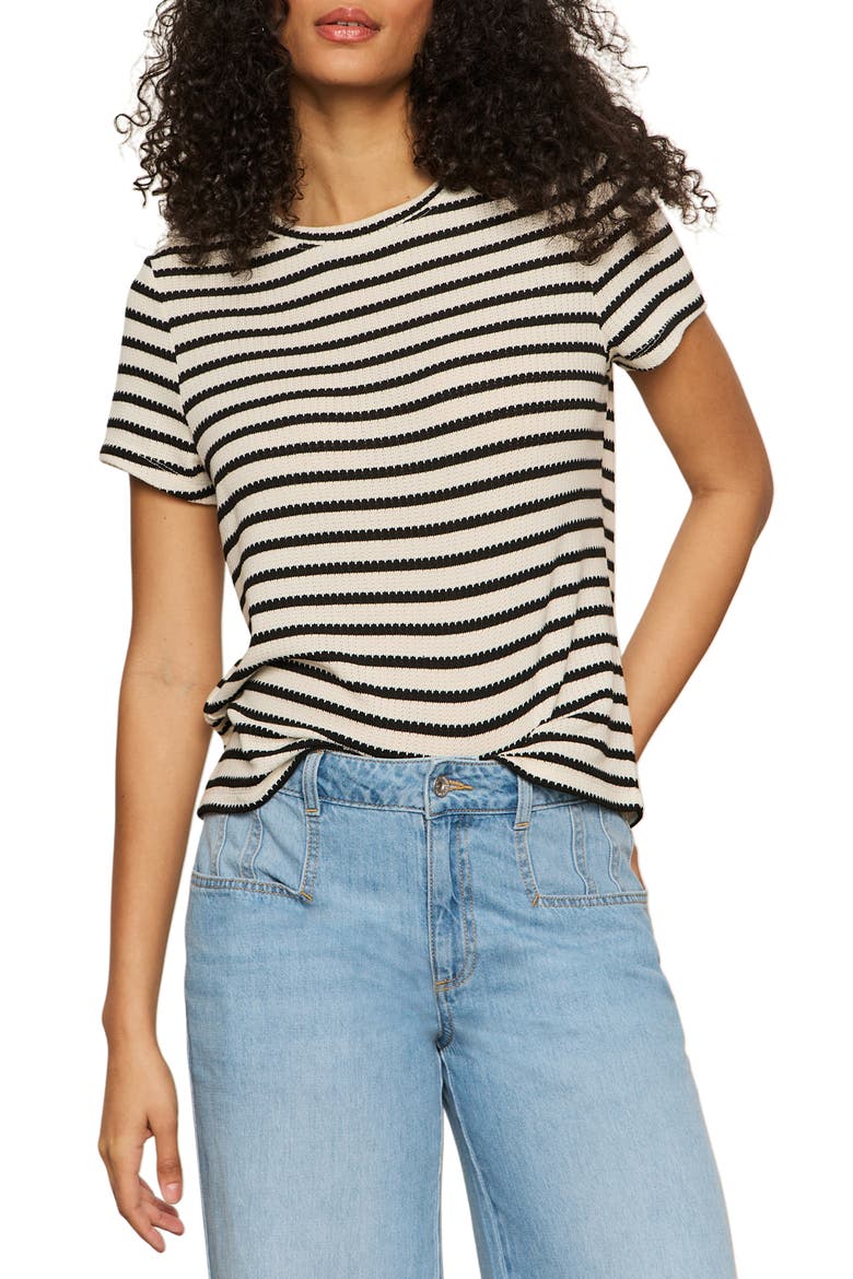 Perfect Texture Stripe Tee, Main, color, MACRAME BLACK CROCHET