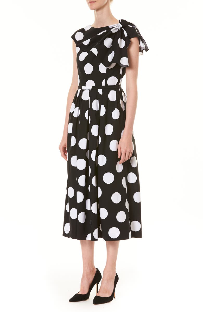 Carolina Herrera Polka Dot Knot Shoulder Midi Dress, Alternate, color, 