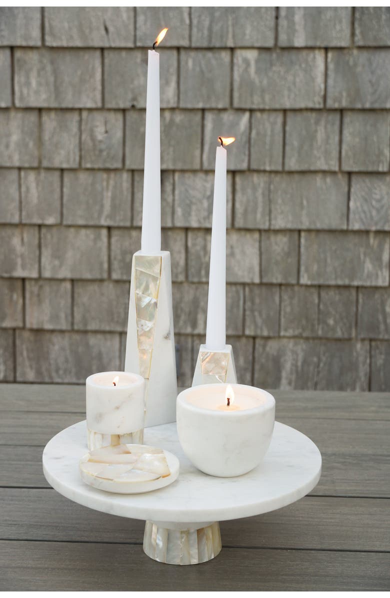 Anaya Marble Mother of Pearl Candle Holders, Alternate, color, White