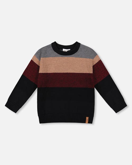 Deux Par Deux Color Block Knit Sweater In Brown