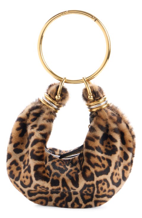Mini Bracelet Leopard Print Genuine Shearling Hobo Bag