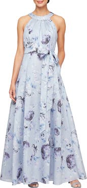 Alex Evenings Floral Shimmer Organza Gown