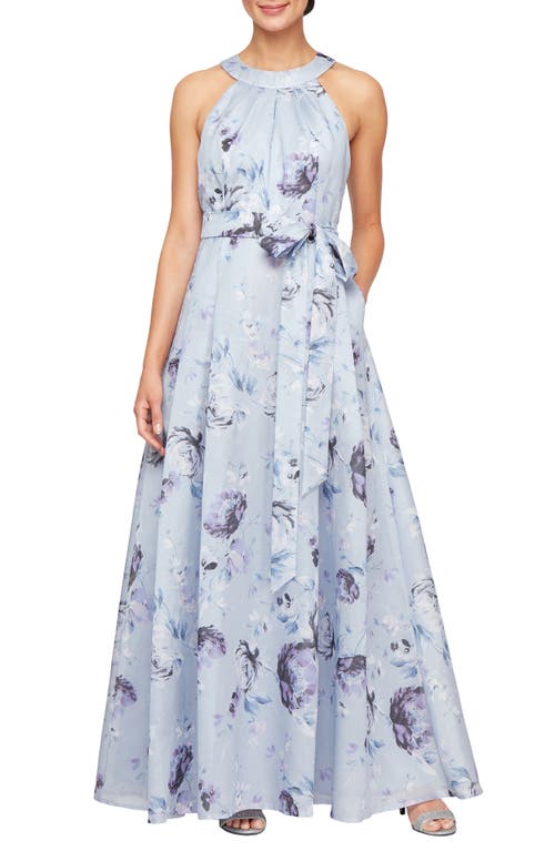 Alex Evenings Floral Shimmer Organza Gown In Purple Multi