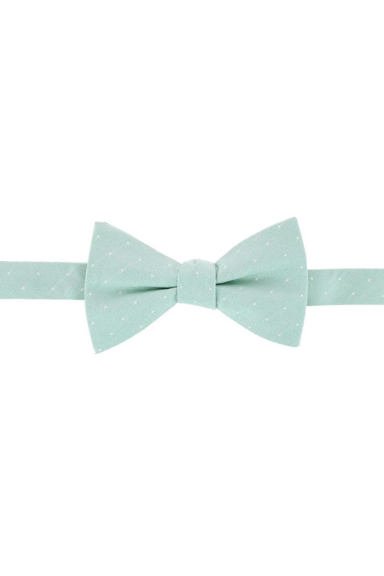 Churchill Chambray Polka Dot Linen Blend Bow Tie, Main, color, Light Green with Polka Dots