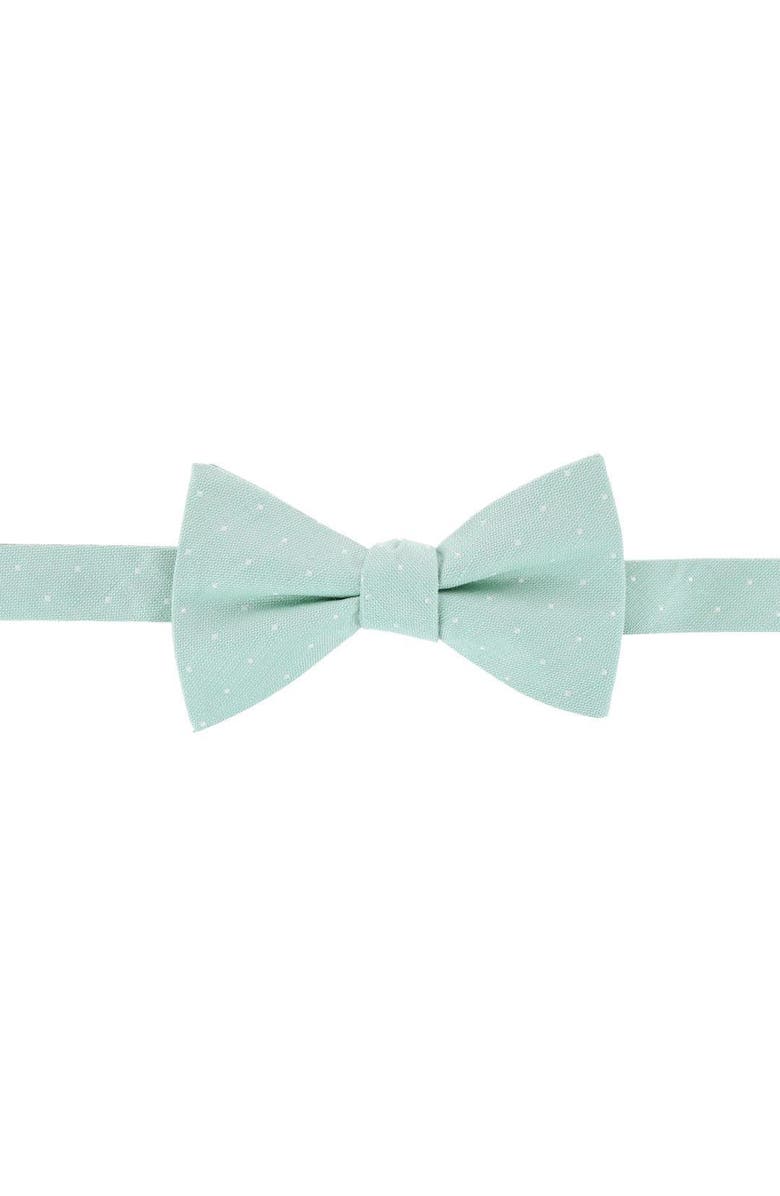 Trafalgar Churchill Chambray Polka Dot Linen Blend Bow Tie, Main, color, Light Green With Polka Dots