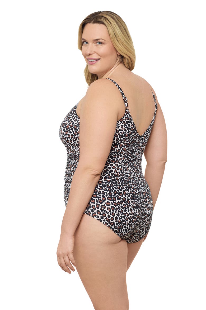 Plus Size Princess Seam V-Neck Side Shirred Adjustable One-Piece Swimsuit, Alternate, color, Desert Leopard