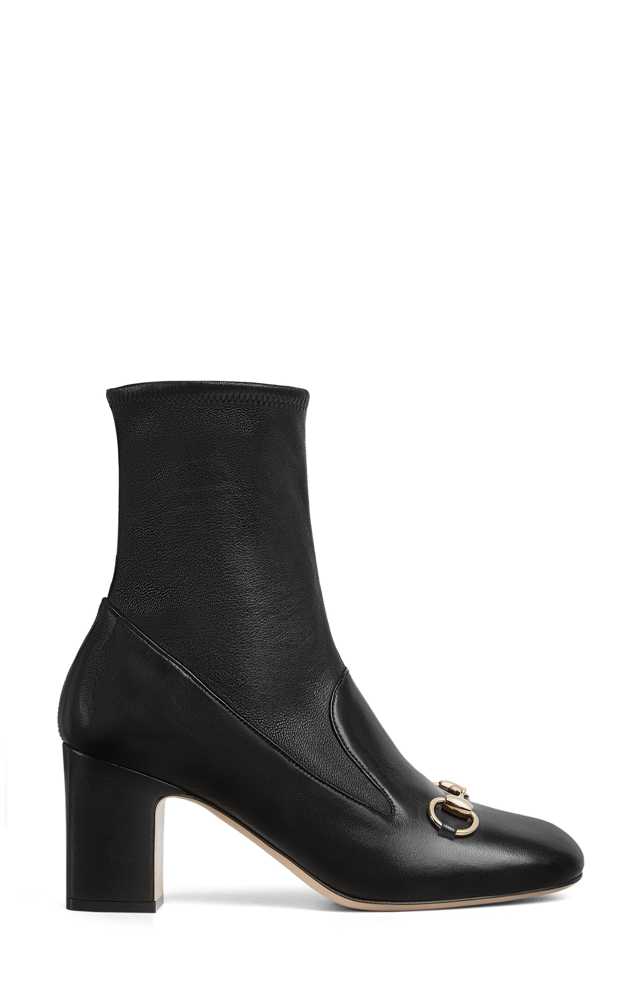Gucci Lady Horsebit Block Heel Bootie, Alternate, color, Black/ Black