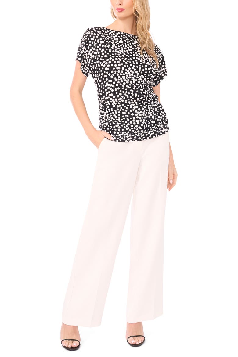 Shirred Dolman Short Sleeve Ponte Top, Alternate, color, RICH BLACK