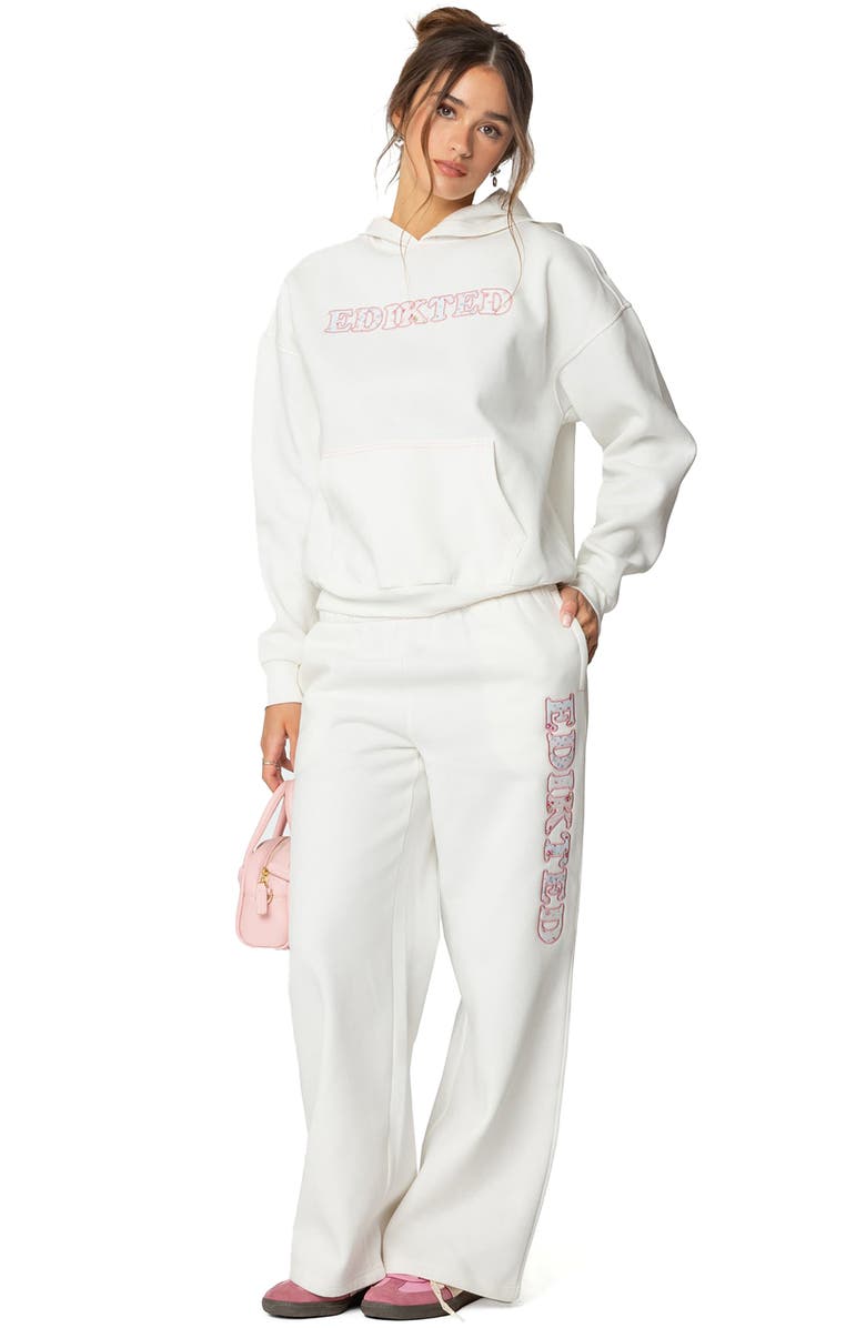 EDIKTED Mili Logo Wide Leg Sweatpants, Alternate, color, White