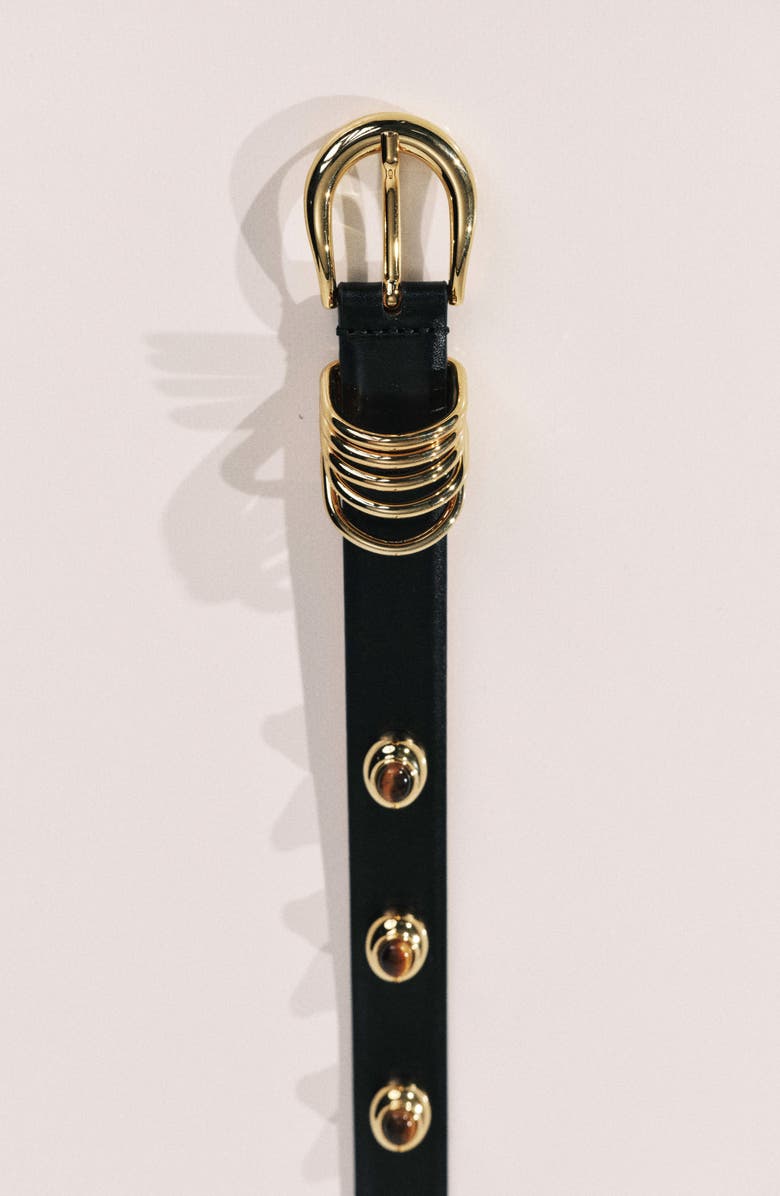 Déhanche Hollyhock Stud Leather Belt, Alternate, color, Black/ Tigers Eye & Gold