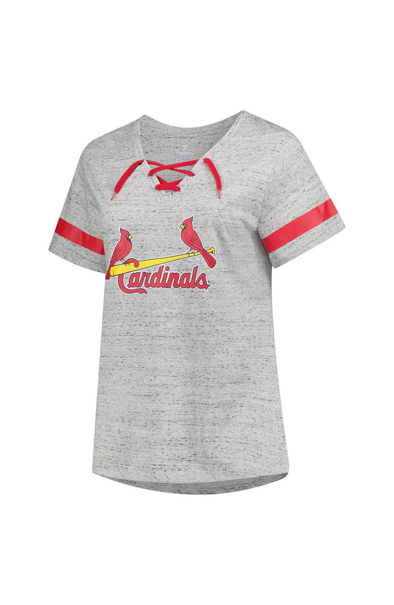 PROFILE Women's Profile  Heather Gray St. Louis Cardinals Raglan Lace-Up Fleck T-Shirt, Alternate, color, 