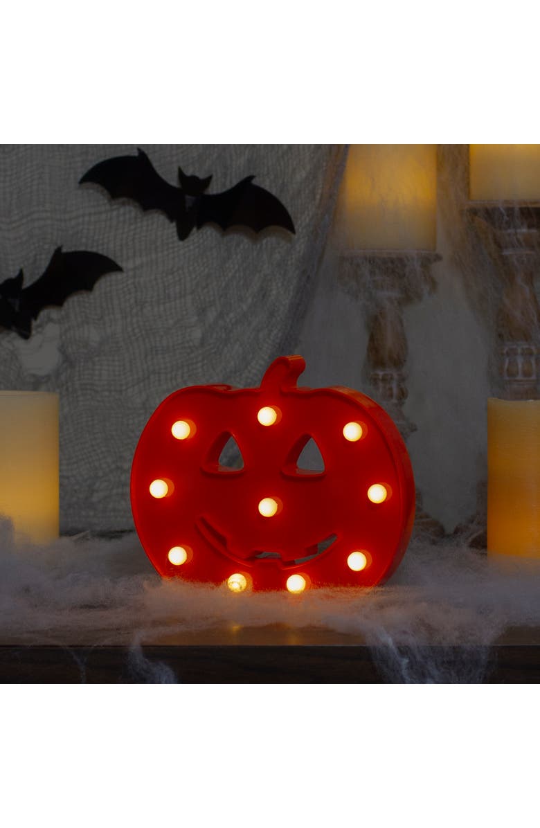 Northlight LED Lighted Jack-O-Lantern Halloween Marquee Sign - 7.5" - White Lights, Alternate, color, Orange