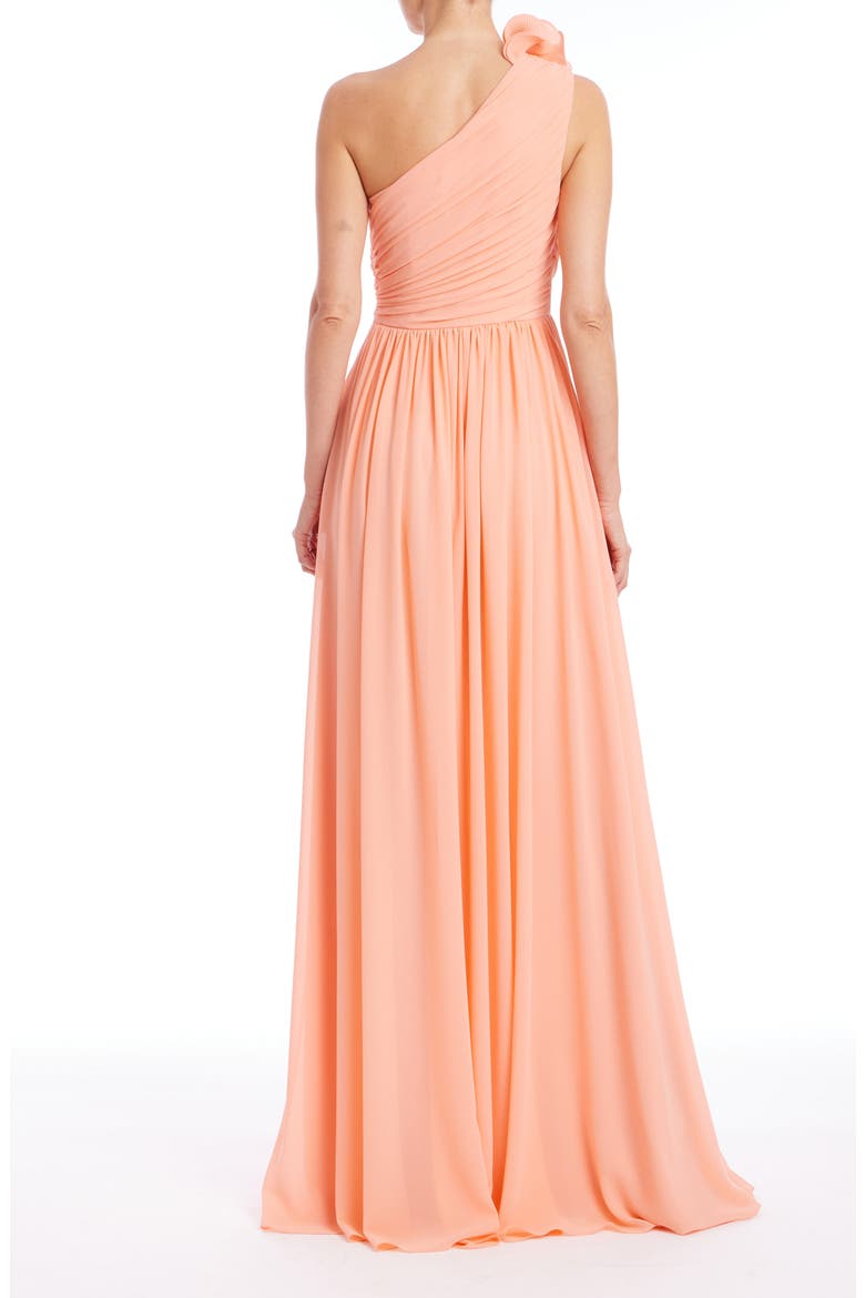 Frill Pleated One-Shoulder Gown, Alternate, color, CORAL