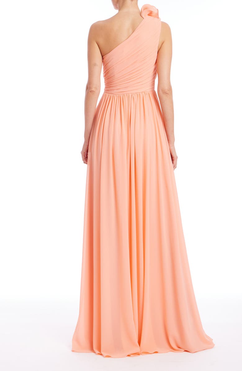 Badgley Mischka Collection Frill Pleated One-Shoulder Gown, Alternate, color, Coral
