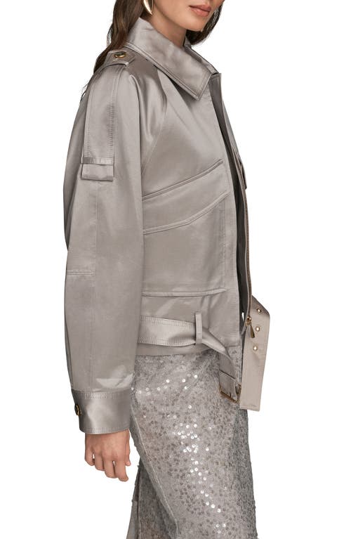 Donna Karan New York Pocket Cotton Blend Zip Jacket In Silver