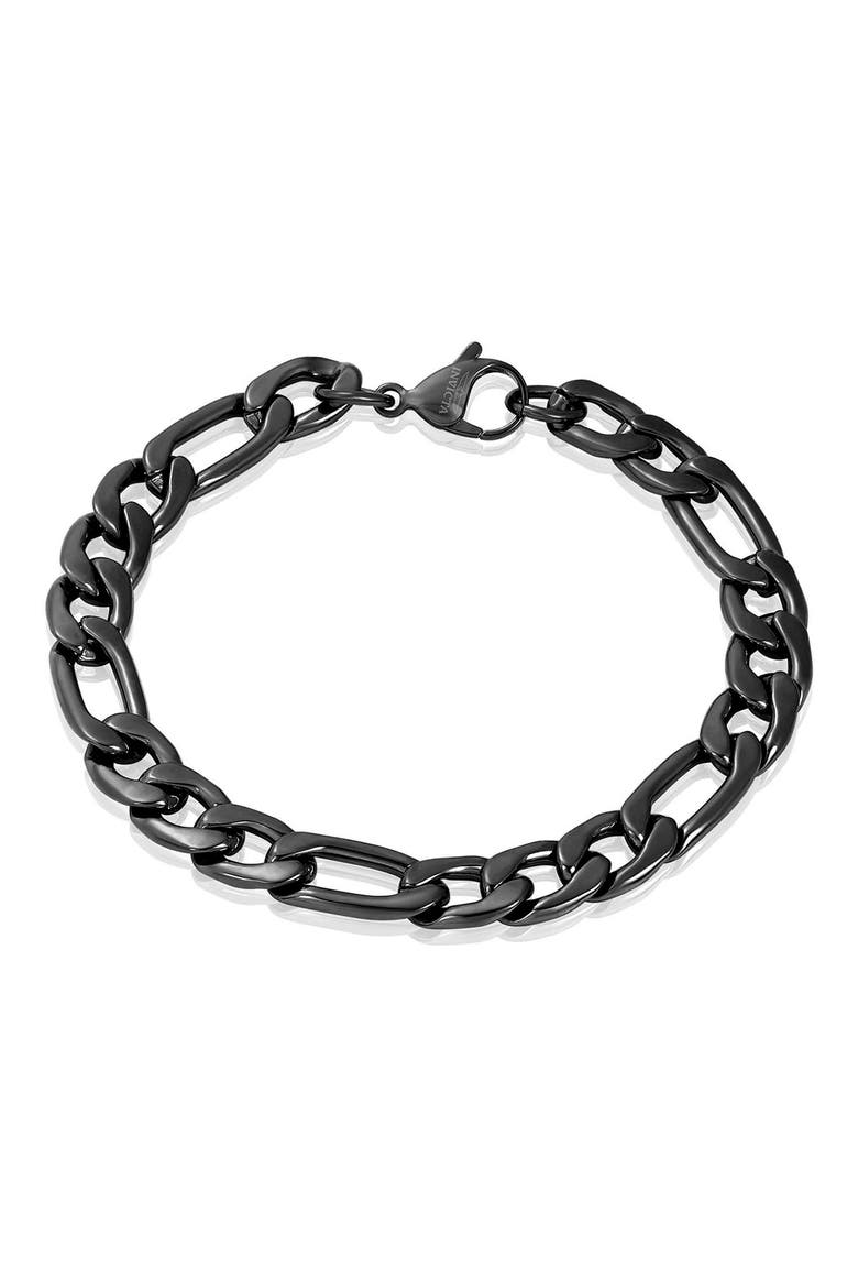 Mens' Stainless Steel Figaro Chain Bracelet, Main, color, BLACK