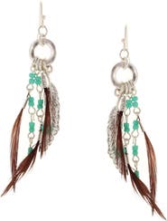 OLIVIA WELLES Detailed Bead & Feather Drop Earrings