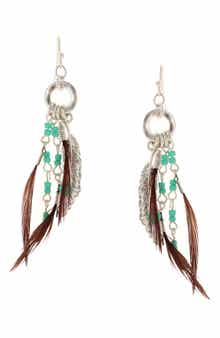 Detailed Bead & Feather Drop Earrings