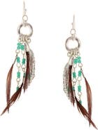 OLIVIA WELLES Detailed Bead & Feather Drop Earrings