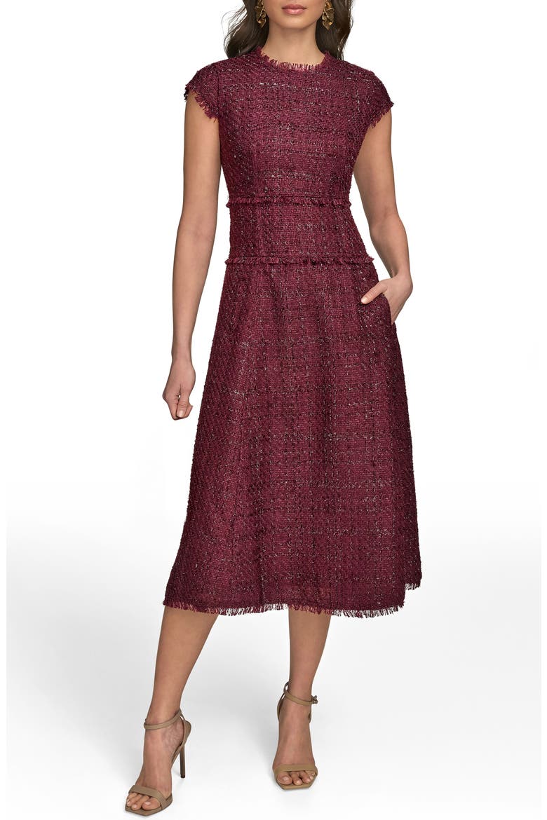 Metallic Tweed Midi Dress, Main, color, BERRY
