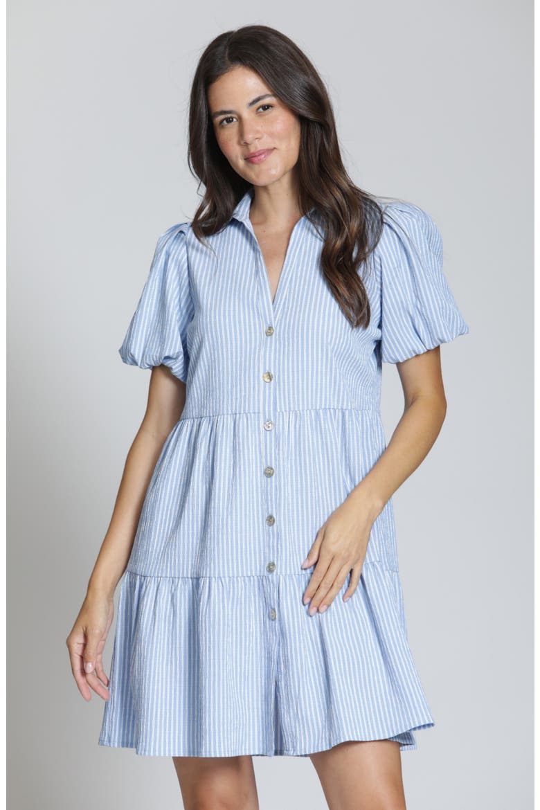 Puff Sleeve Minidress, Alternate, color, BLUEWHITE STRIPE