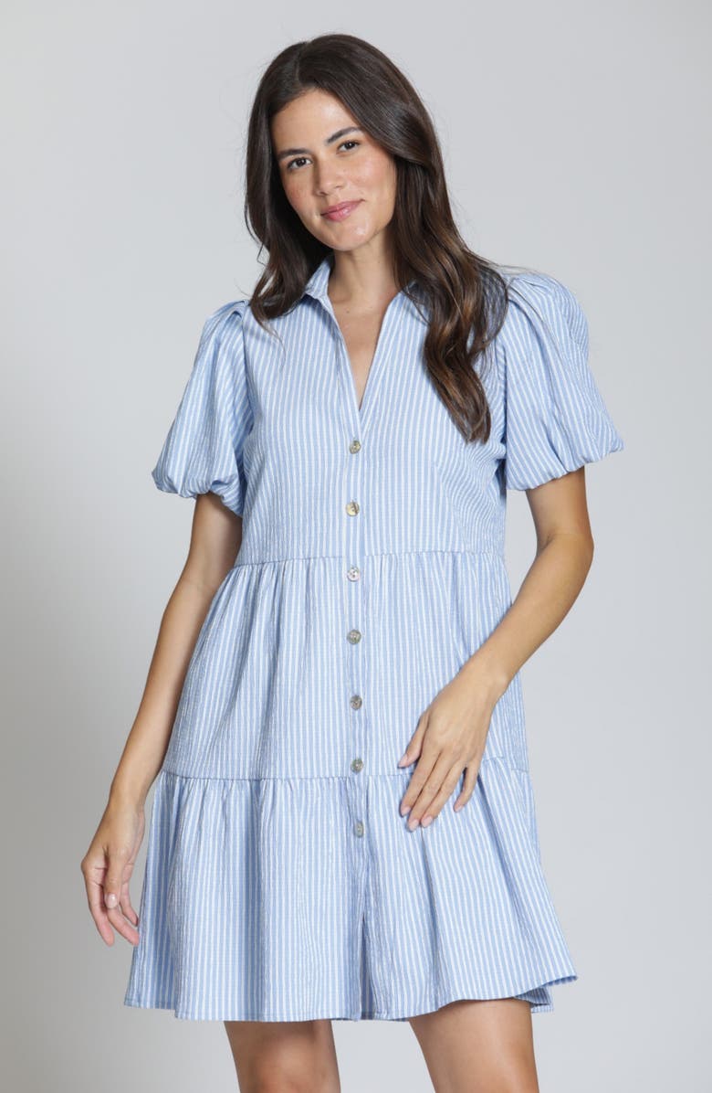 APNY Puff Sleeve Minidress, Alternate, color, Bluewhite Stripe