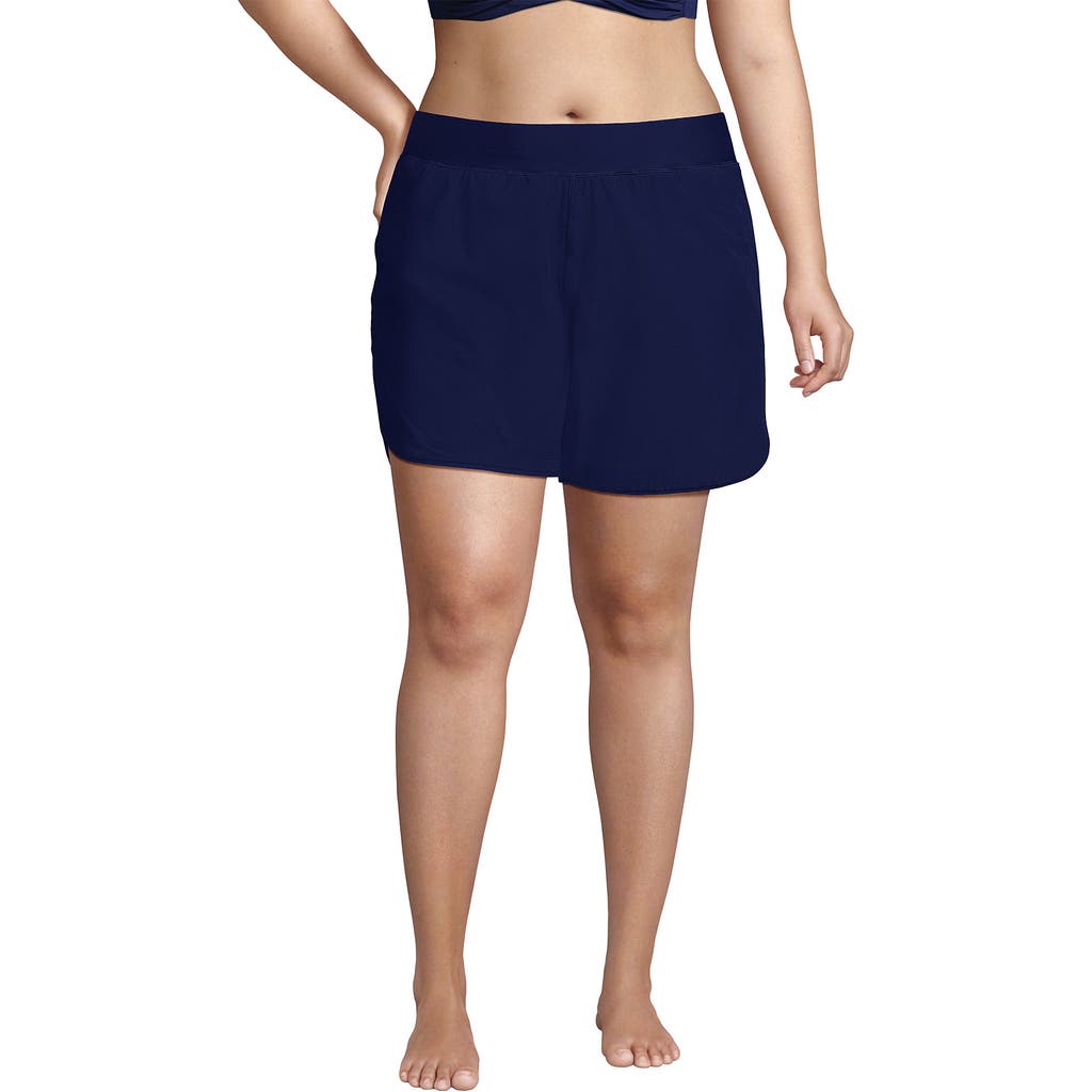 Lands' End Plus Size 5" Board Shorts With Panty In Deep Sea Navy