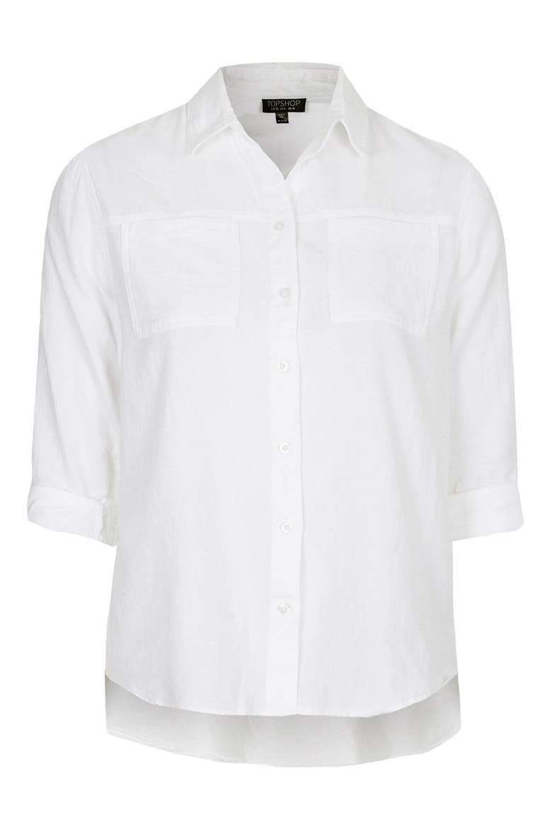 Button Front Chambray Shirt, Alternate, color, WHITE