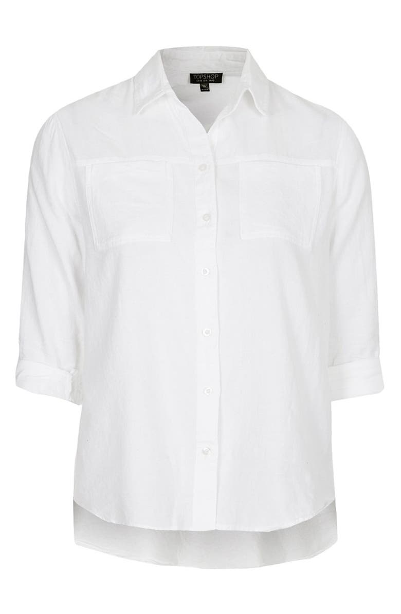 Topshop Button Front Chambray Shirt, Alternate, color,