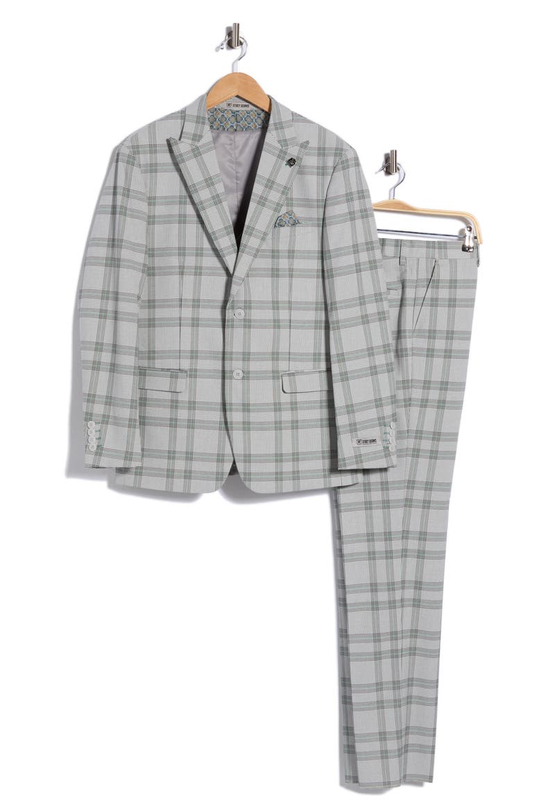 Plaid 3-Piece Peak Lapel Suit, Alternate, color, GREEN