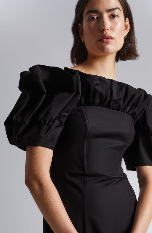 & Other Stories Ruffle Off The Shoulder Midi Dress In Black