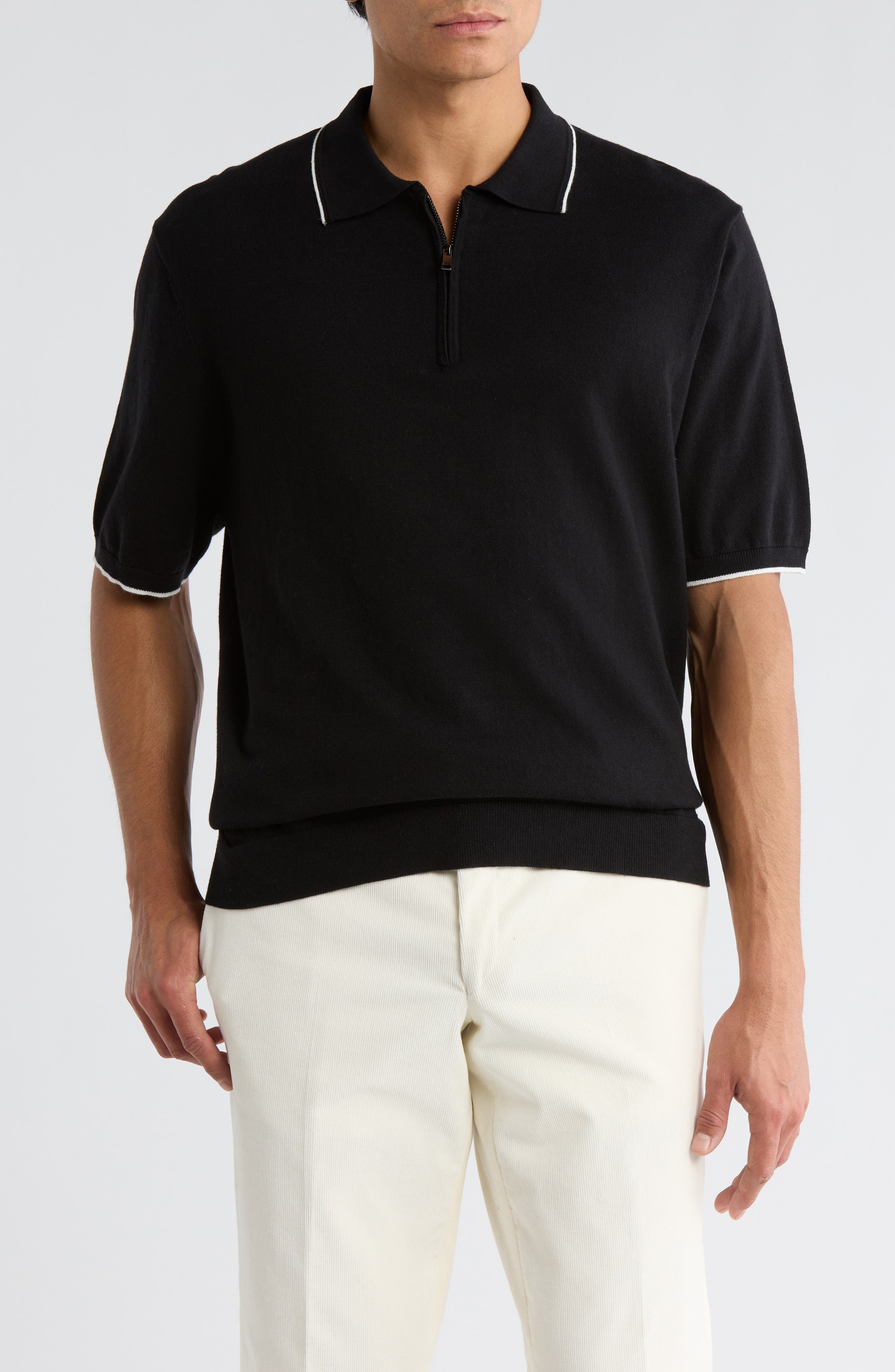 DENIM AND FLOWER Tipped Polo Sweater