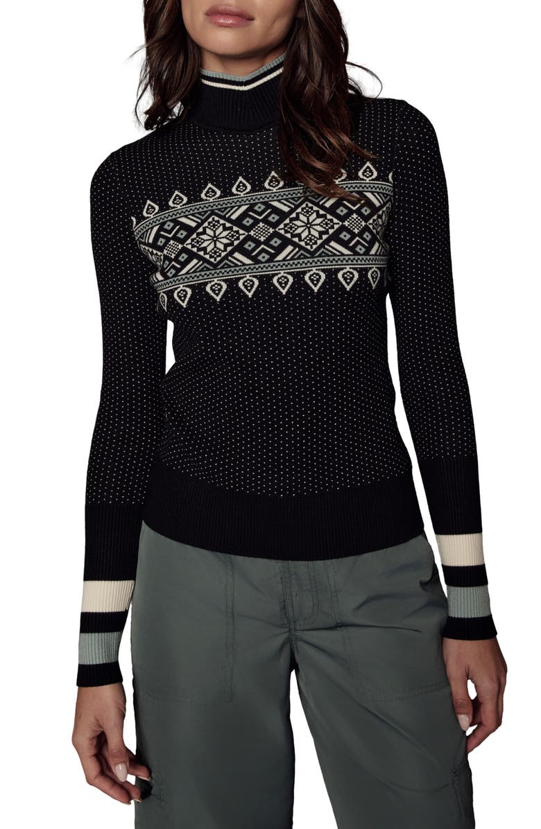 Alp N Rock Holly Snowflake Fair Isle Mock Neck Sweater, Main, color, Black