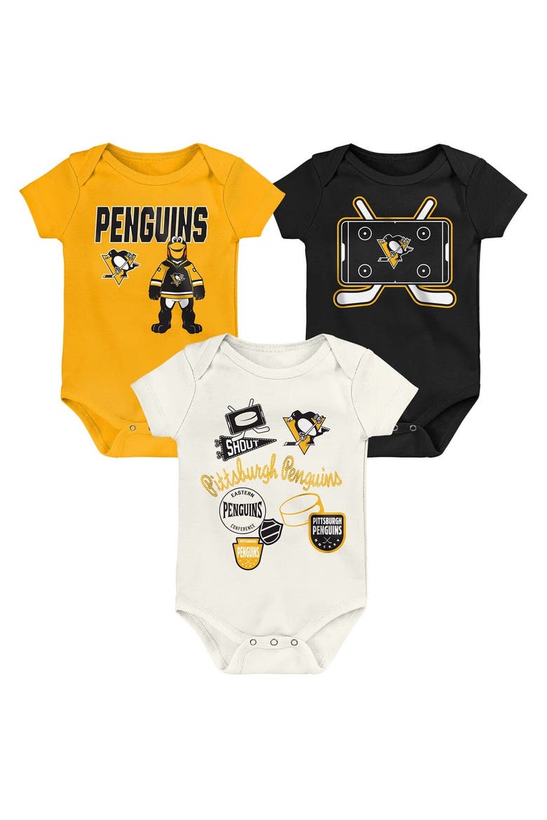 Infant & Newborn Outerstuff Pittsburgh Penguins Littlest Player Three-Pack Bodysuit Set, Main, color, Cream