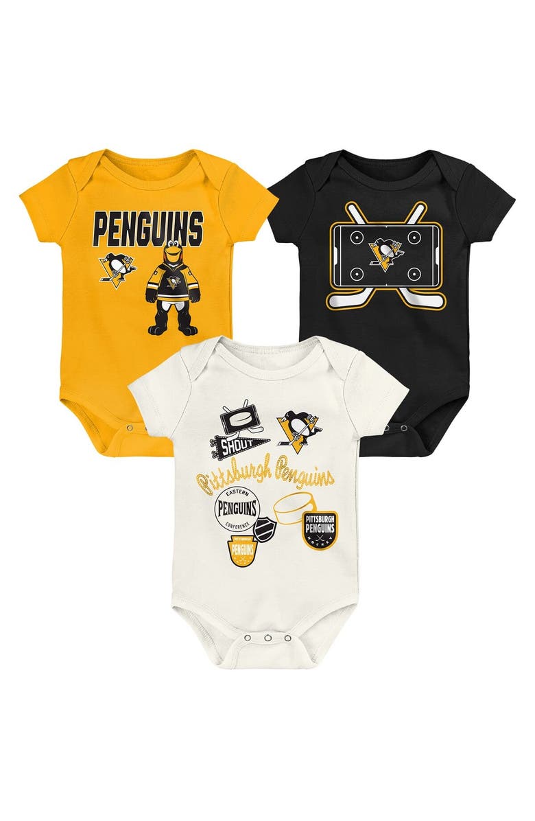 Outerstuff Infant & Newborn Outerstuff Pittsburgh Penguins Littlest Player Three-Pack Bodysuit Set, Main, color, Cream