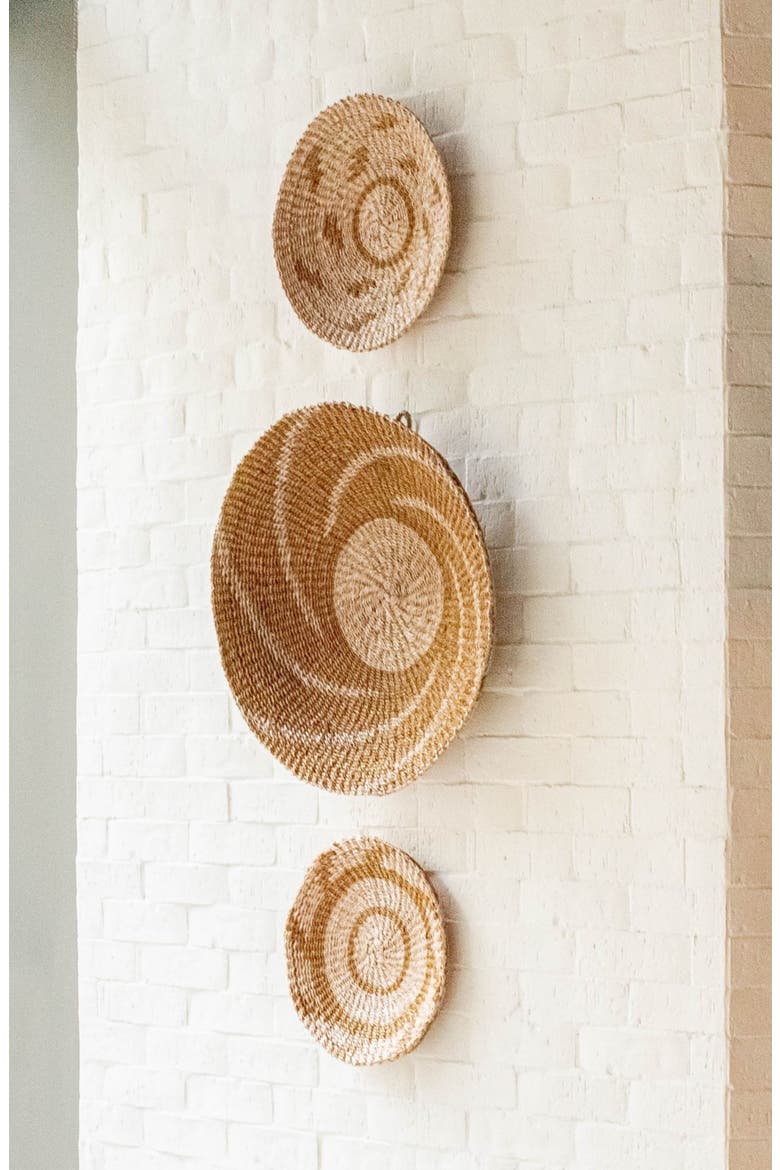 Natural & Brown Round Wall Basket, Alternate, color, Natural + Brown
