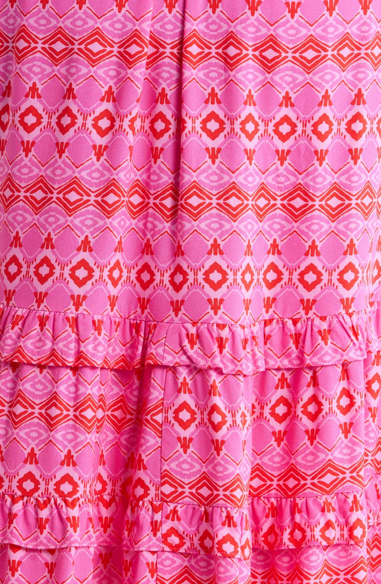 SUGARLIPS Mirany Ikat Print Long Sleeve Tiered Dress, Alternate, color, Fuschia-Red-Multi