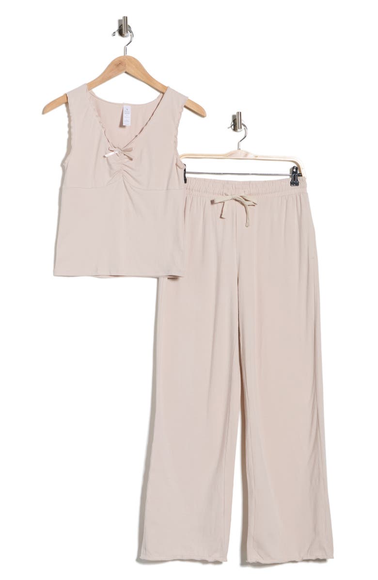 YOGALICIOUS Lettuce Edge Cotton Jersey Long Pajamas, Alternate, color, Mist Sand