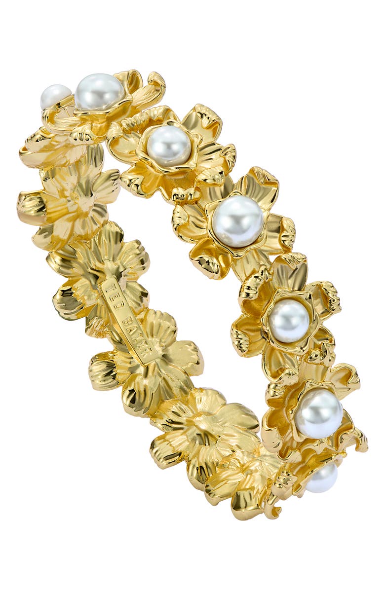 Ted Baker Darell Daisy Faux Pearl Bangle Bracelet, Alternate, color, Gold Tone / Pearl
