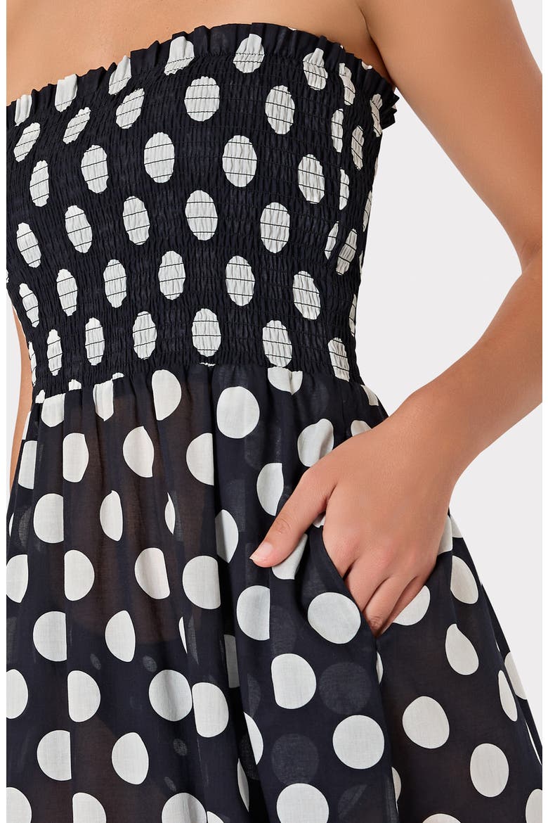 Olen Glam Polka Dot Strapless Cover-Up Maxi Dress, Alternate, color, BLACK/ WHITE