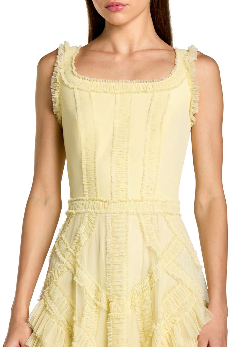 Scoop Neck Sleeveless Mesh Micro Ruffle Midi Dress, Alternate, color, Buttercup