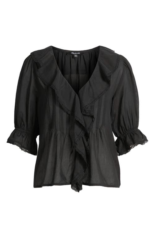 Madewell Pintucked Ruffled Puff-sleeve Top In Black