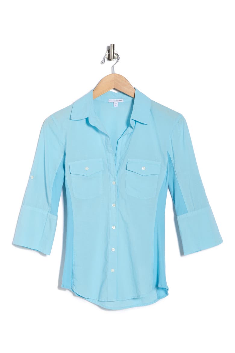 Three-Quarter Sleeve Button-Up Shirt, Alternate, color, SKIPPER