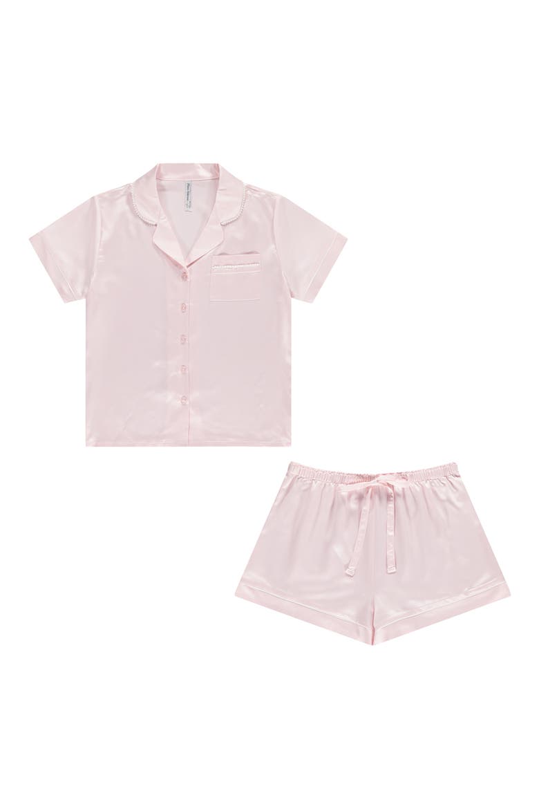 Satin Short Pajamas with Faux Pearl Trim, Alternate, color, BLUSH
