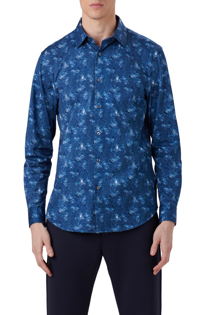 Bugatchi James OoohCotton<sup>®</sup> Leaf Print Button-Up Shirt, Main, color,
