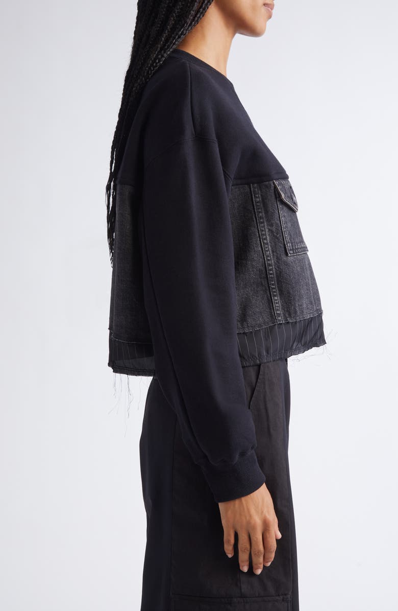 Undercover Mixed Media Crop Sweatshirt, Alternate, color, Black
