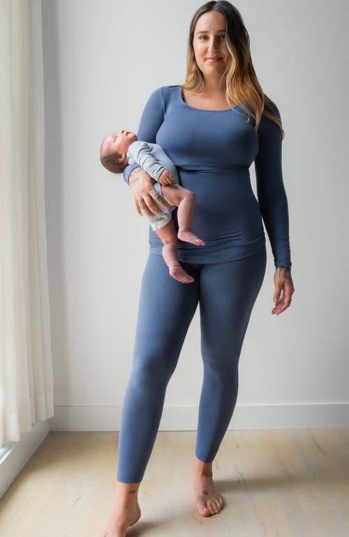 Kindred Bravely Jane Long Sleeve Nursing Pajama Set In Slate Blue In Blue