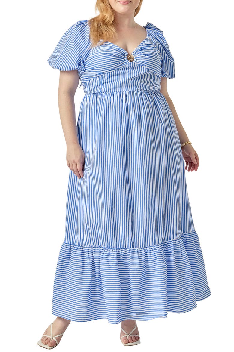 Starfish Striped Midi Dress, Main, color, WHITE/ BLUE